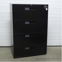 Global Black 36" 4 Drawer Lateral File Cabinet, Locking with Key